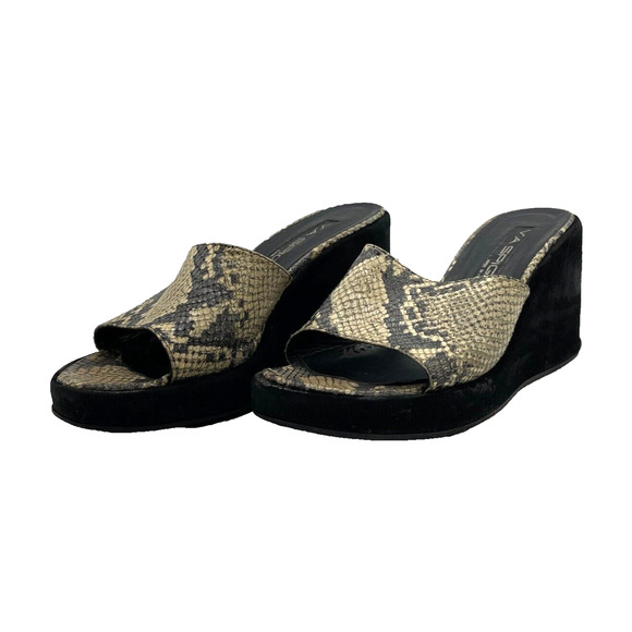 Via Spiga Women’s Phyton Wedge Peep Toe Animal Print Black Sandals Sz 8 M - Picture 1 of 12